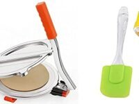 Eazy sales Kitchen Manual Stainless Steel Puri Maker Press Machine with Handle Roti Maker, Papad/Khakhra/Puri/Chapati Maker with Big Spatula and Oil Brush Set of 1(Premium Edition)