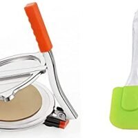 Eazy sales Kitchen Manual Stainless Steel Puri Maker Press Machine with Handle Roti Maker, Papad/Khakhra/Puri/Chapati Maker with Big Spatula and Oil Brush Set of 1(Premium Edition)