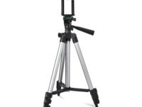 Amazon Basics 3110 Aluminium Lightweight Tripod with Mobile Phone Holder, 3-Way Pan Head | for All Smart Phones, Cameras, Ring Lights, Panel Reflectors, Umbrellas & Flashlights with Carry Bag, 110 cm