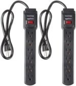 Amazon Basics 6-Outlet, 200 Joule Surge Protector Power Strip, Pack of 2, Rectangle, 2 Foot, Black