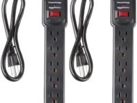 Amazon Basics 6-Outlet, 200 Joule Surge Protector Power Strip, Pack of 2, Rectangle, 2 Foot, Black