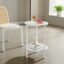 Device Bas with BROWN ART SHOPPEE Round Side Table, 2-Tier End Tables For Small Spaces, Wooden Coffee Side Table & Sofa Side Table With Wood Legs (White)