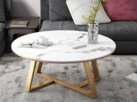 FLIPSSHOPPEE Side Table Simple Nesting Coffee Table for Living Room Sofa Side Cabinet Balcony Nesting Round Center Table Corner Table Bedside Table (Golden White)