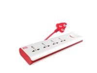 GM 3060 E-Book 4 + 1 Power Strip Red & White Color 250 Volts with Master Switch, Indicator, Safety Shutter & 4 International sockets, Extension Cord for Home Appliances