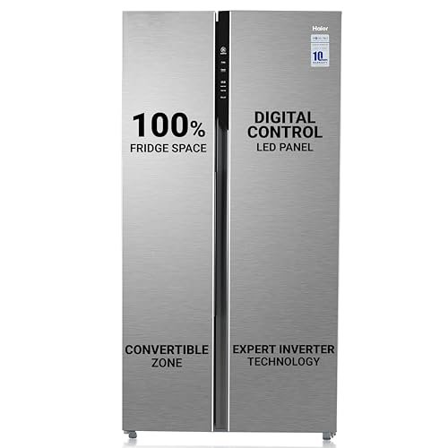 Haier 596L Frost Free Inverter Side by Side Refrigerator (HES-690SS-P, Shiny Steel, Convertible, Gross volume-596L)