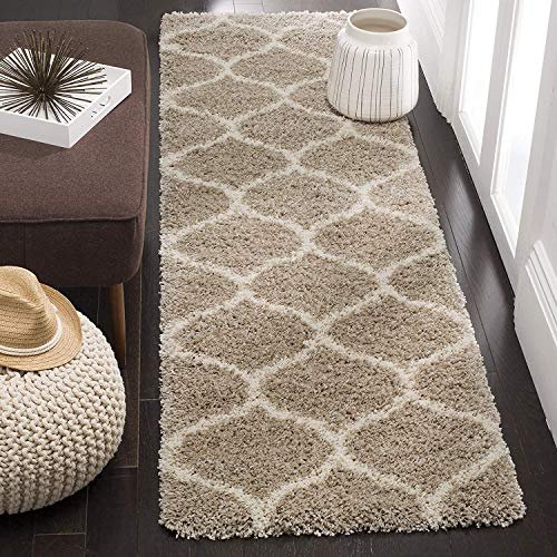 Naze Modern Polyester Anti Slip Shaggy Fluffy Rectangular Shape Rug And Carpet For Living Room, Bedroom (Beige Mandir, 1.5X3 Feet)