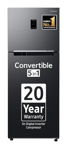 Samsung 363 L, 3 Star, Convertible 5-in-1 Digital Inverter with Display Frost Free Double Door Refrigerator (RT39C553EBX/HL, Luxe Black, 2024 Model)