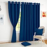 Story@Home Blackout Curtains 7 Feet Long Set of 2 Room Darkening Door Curtain Plain, Navy Blue