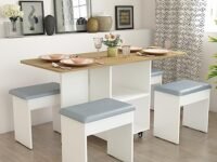 Studio Kook Engineered Wood Bonbon 4 Seater Folding Dining Table With Inbuilt Seating (Matte Finish) (Moonshine White)