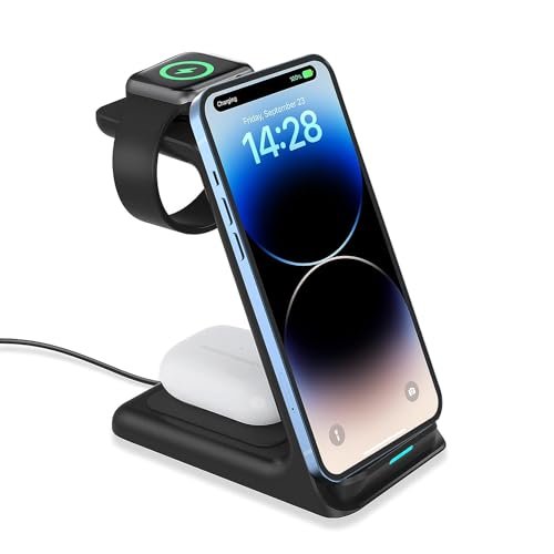 UNIGEN UNIDOCK 250 3-in-1 Wireless Charging Stand with 23W Type-C PD Compatible with iPhone 15/14/13/12/11 | All Apple Watches | AirPods 2/3/Pro | All Qi Enabled Devices (Black)