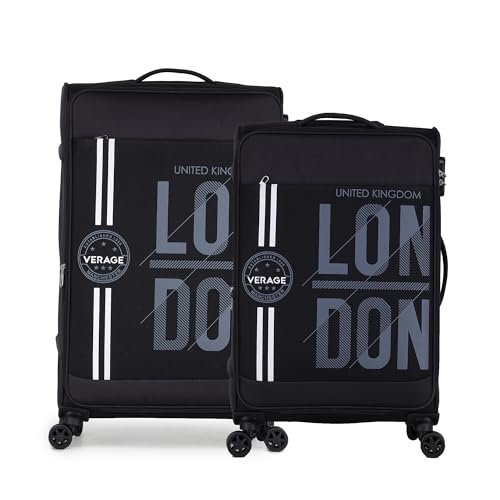 V Lite - Moscow Combo Set of 2 (Medium + Large) Softside Trolley Bag, Check-in 24"&28" Expandable Suitcase Travelling Luggage with Anti-Theft Zippers for Men and Women (Black)