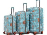 uppercase JFK Trolley Bag Set of 3 (S+M+L) | Hardsided Polycarbonate Printed Cabin & Check-in Luggage | Combination Lock | 8 wheel Trolley Bag |Suitcase for Men & Women | 2000 Days Warranty(Teal Blue)