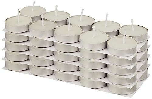 Amazon Brand - Solimo Wax Tealight Candles, 2-Hour Burn Time, Smokeless, No Residue (Set of 50, Unscented)