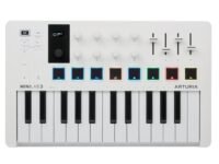 Arturia MiniLab 3, 25 Slim-Key USB-C Midi Controller with 5-Year Warranty, 8 Backlit LED Pads, 8 Knobs, 4 Faders, Midi Out, Built-in Arpeggiator, Chord mode and Music Production Software Bundle