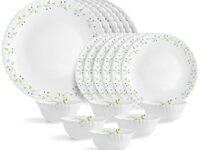 Cello Opalware Dazzle Series Tropical Lagoon Dinner Set, 18 Units | Light-Weight, Daily Use Crockery Set for Dining | White Plate and Bowl Set