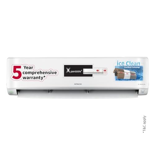 Hitachi 1.5 Ton Class 5 Star, ice Clean, Xpandable+, Inverter Split AC with 5 Year Comprehensive Warranty* (100% Copper, Dust Filter, 2024 Model - 5400FXL RAS.G518PCBIBF, White)