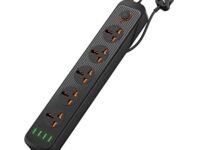 Portronics Power Plate 6 with 4 USB Port + 5 Power Sockets Extension Board, 2500W Power Converter, Cord Length 3Mtr (Black)