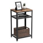 THE BESTSELLERS 457907 Industrial Side Table, End Telephone Table with 2-Tier Mesh Shelves, for Office Hallway or Living Room, Wood Look Accent Furniture with Metal Frame - Made in India