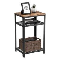 THE BESTSELLERS 457907 Industrial Side Table, End Telephone Table with 2-Tier Mesh Shelves, for Office Hallway or Living Room, Wood Look Accent Furniture with Metal Frame - Made in India