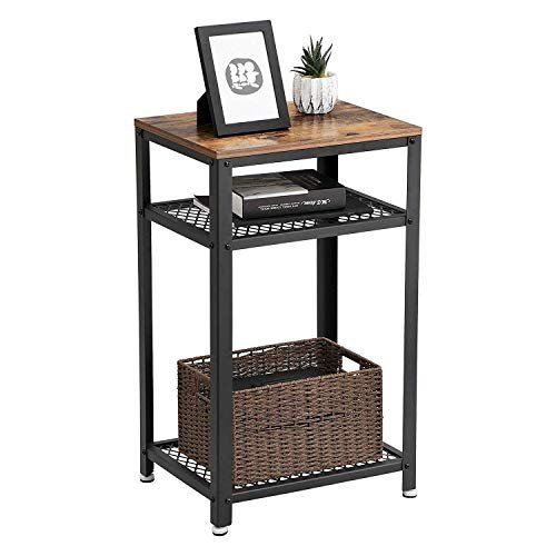 THE BESTSELLERS 457907 Industrial Side Table, End Telephone Table with 2-Tier Mesh Shelves, for Office Hallway or Living Room, Wood Look Accent Furniture with Metal Frame - Made in India