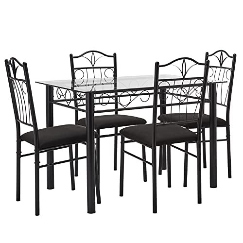 Amazon Brand - Solimo Dorado Glass 4 Seater Dining Set (Black) - Glass, 29.92X43.31X29.53 Inch, Steel