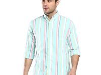 Dennis Lingo Men's Striped Slim Fit Oxford Cotton Casual Shirt with Button Down Collar & Full Sleeves