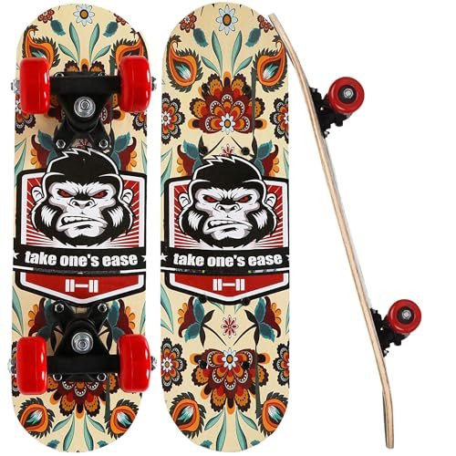 Strauss Kids Skateboard | 17 X 5 Inches Maple Wood Skateboard with PU Wheels for Kids Upto 5 Years | Suitable for Boys and Girls | Ideal for Beginners,Learners and Training Purpose, (Chimps)