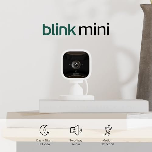 Blink Mini – Compact indoor plug-in smart security camera, 1080p HD video, night vision, motion detection, two-way audio, easy set up, Works with Alexa – 3 cameras (White)