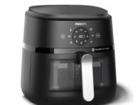 PHILIPS Air Fryer NA231/00 with touch panel, uses up to 90% less fat, 1700W, 6.2 Liter, with Rapid Air Technology (Black),Cooking window, Extra Large