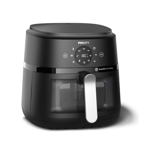 PHILIPS Air Fryer NA231/00 with touch panel, uses up to 90% less fat, 1700W, 6.2 Liter, with Rapid Air Technology (Black),Cooking window, Extra Large