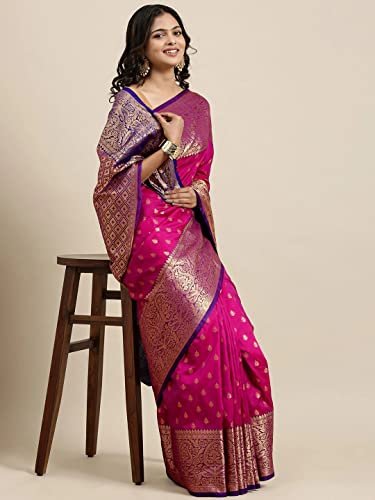 Pandadi Saree Women's Wine Banarasi Silk Saree With Blouse Piece