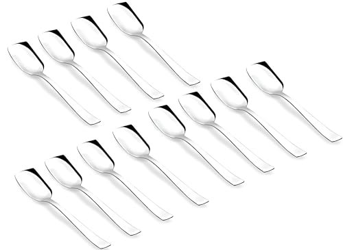 Parage Stainless Steel Set of 12 Ice Cream Spoons, Silverware Spoon Set, Dinner Spoon Length 13.5cm, Food Grade Silverware for Home & Kitchen, Durable Stylish, 12 Silver Spoons