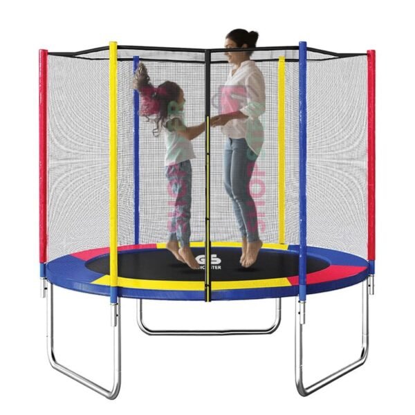 Shopster Fitness Bouncy GS 6 Feet Jumping Trampoline (Supports Upto 150 Kgs) with Safety Enclosure Net Poles Safety Pad for Kids and Adults, Indoor & Outdoor, Heavy Duty, Dia 6ft, Rainbow