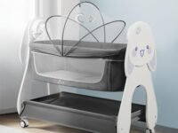 StarAndDaisy Baby Rabbit Style Crib Cradle with Mosquito Net Protection, Lightweight & Compact Design, Wooden Legs, and 3 Gear Adjustable Swing (Bunny Crib -Grey)