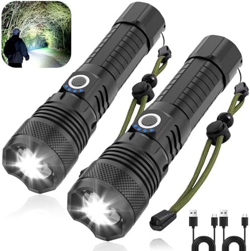 Victoper LED Flashlights 2 Pack, High Powered 10000 Lumens Super Bright Tactical Flashlight, Rechargeable Flash Light, 5 Modes Zoomable Waterproof Flash Lights for Emergency, Outdoor, Camping, Hiking