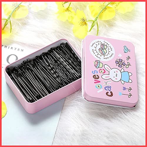 Wolpin Bobby Pins with Storage Box Metal Hair Clips Styling Hair Pins Hairdressing Salon Tool for Women's Girls Hair Accessories to Style (100-Piece) (Black)