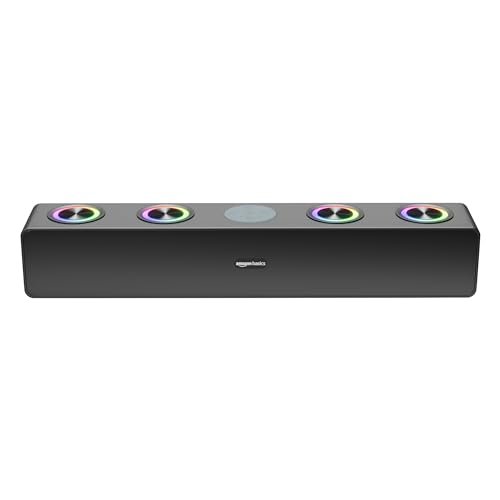 amazon basics C20R4 16W Bluetooth Soundbar with 2000 mAh Battery | 2X Bass | Up to 10 hrs of Playback | 4 RGB Lights | Bluetooth 5.3, Aux & USB Connectivity (Black)