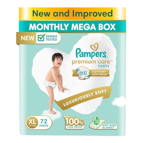 Pampers Premium Care Pants, Extra Large size baby Diapers, (XL) 72 Count,12-17kg, Softest ever Pampers Pants