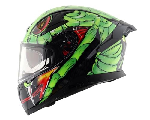 Axor Apex Venomous ISI ECE DOT Certified Full Face Dual Visor Helmet for Men and Women with Pinlock Fitted Outer Clear Visor and Inner Smoke Sun Visor Black Neon Green(XL)