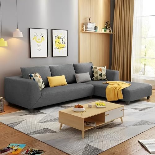 Casaliving Minta RHS 4 Seater L Shape Sofa Set for Living Room (Dark Grey) Premium Fabric Sofa