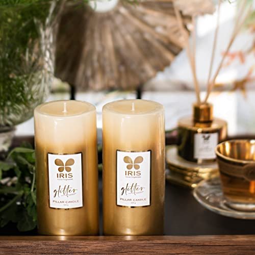 IRIS Unscented Wax Gold Lacquered Pillar Candle, 7.10 X 15.20 Cm