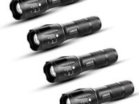 LED Emergency Handheld Flashlight, 4 Pack, Adjustable Focus, Water Resistant with 5 Modes, Best Tactical Torch for Hurricane, Camping, Dog Walking