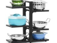 Livzing 6-Tiered Shelf Adjustable Metal Kitchen Organizer Shelf - Floor Mount Pot Rack, Pan Organizer, Cooker Organizer For Kitchen, Rust-Free & Scratch-Resistant - Space Saving Kitchen Storage Rack