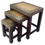 Mansi Enterprises Nesting Tables Set of 3/Wooden and Brass Stool Set of 3/Coffee Table