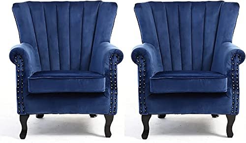 Trendy & Stylish Cushioned Design Arm Chair, Elegant French Chaise Lounge Chair Stylish Single Seater Sofa Set Accent Chair for Living Room Bedroom Study Room Hotel Office (Set of 2 Chairs) T19