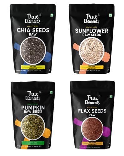 True Elements Edible Seeds Combo 700G (Chia Seeds 150G + Sunflower Seeds 150G + Pumpkin Seeds 150G + Flax Seeds 250G) - Healthy Seeds | Seeds For Eating