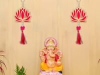 eCraftIndia Lotus Flower Decorative Wall Hanging for Home Decor (Pack of 2) - Lotus Hangings for Main Door Entrance, Pooja Room, Temple- Wedding Ganpati Navratri Diwali Decoration Items for Home Decor