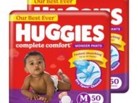 Huggies Complete Comfort Wonder Pants | Pant Style Baby Diapers M Size, 100 Count | India's Fastest Absorbing Diaper, Patented Dry Xpert Channel, Ideal for 7 to 12 Kgs
