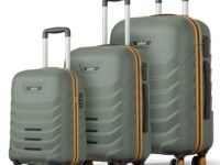 Safari Crescent 8 Wheels Set of 3 (Cabin + Medium + Large) Trolley Bags Hard Case Polycarbonate 360 Degree Wheeling Luggage, Travel Bags, Suitcase for Travel, Trolley Bags for Travel, Thyme Green