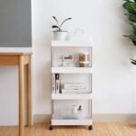 Aexoniz 4-Tier Space Saving Storage Rack Organizer Multifunctional Plastic Kitchen cart Trolley Storage Rack Bathroom Storage Rack with Wheel(White, 4 Layer)